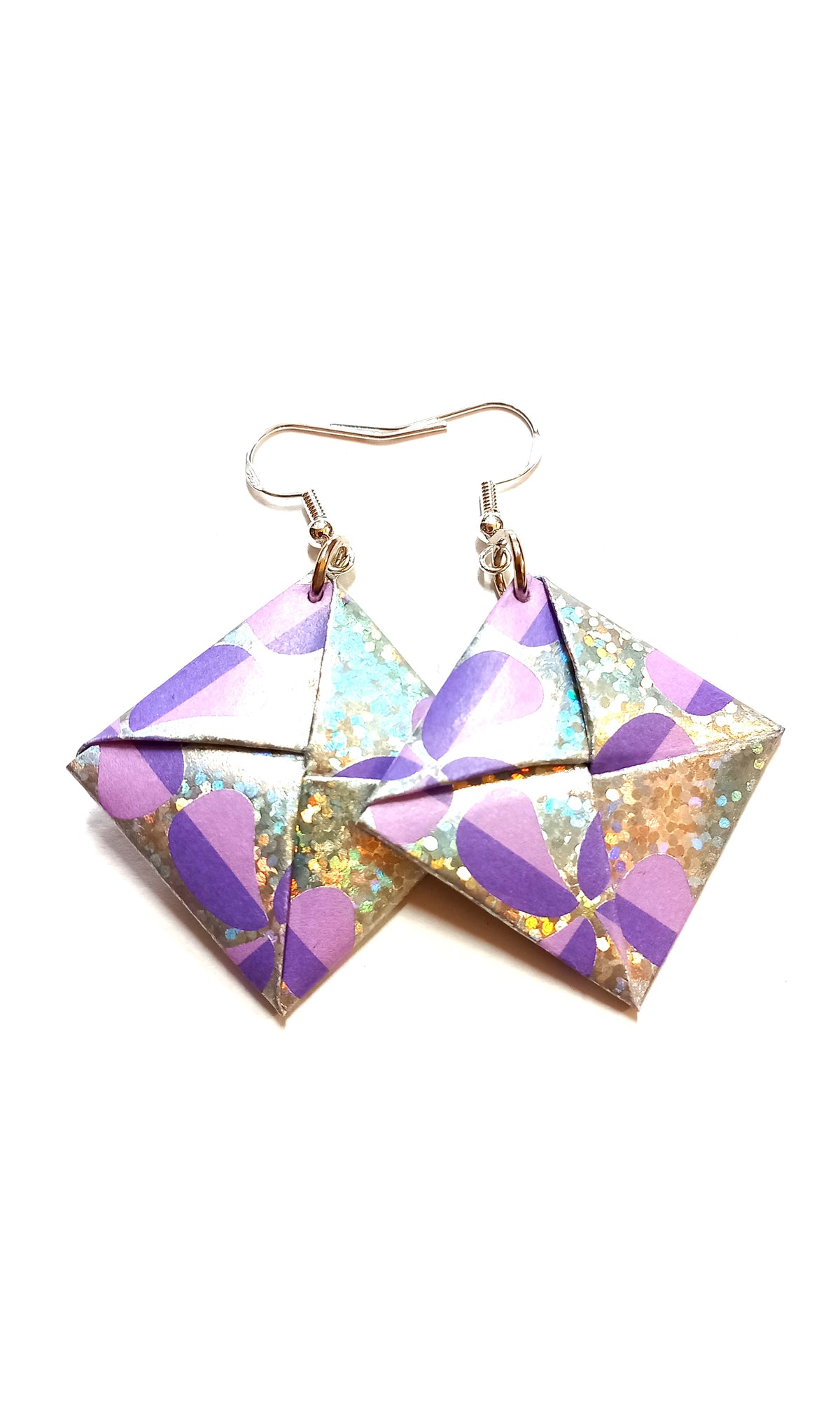Orecchini origami glitter viola