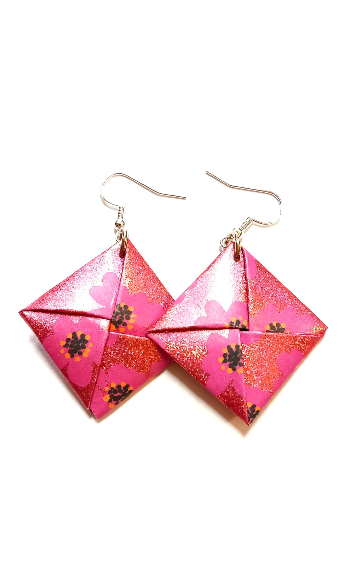 Orecchini origami glitter fiori rossi