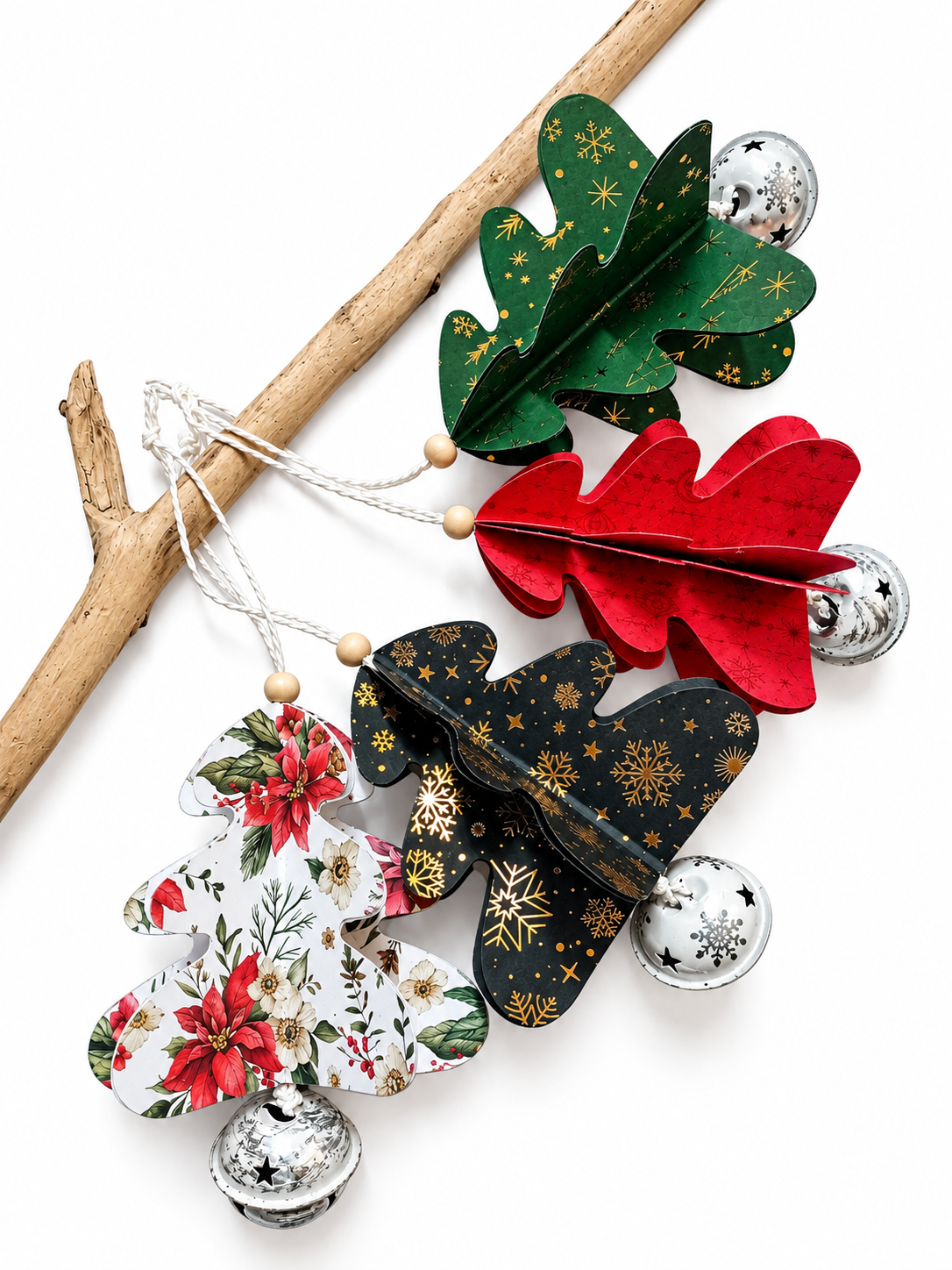 Alberello origami con sonaglio Babbo Natale