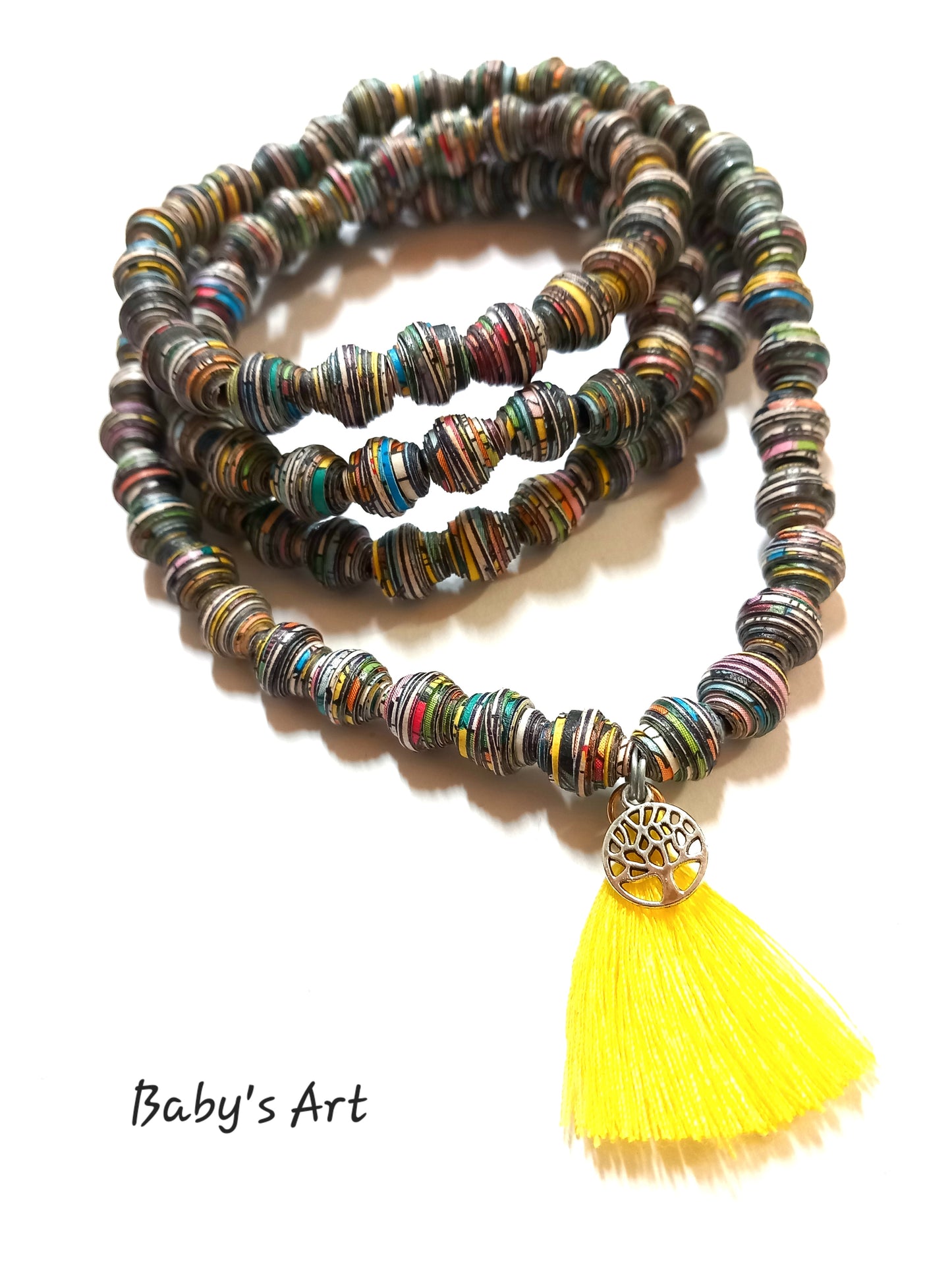 Collana 108 perle nappa gialla e albero della vita