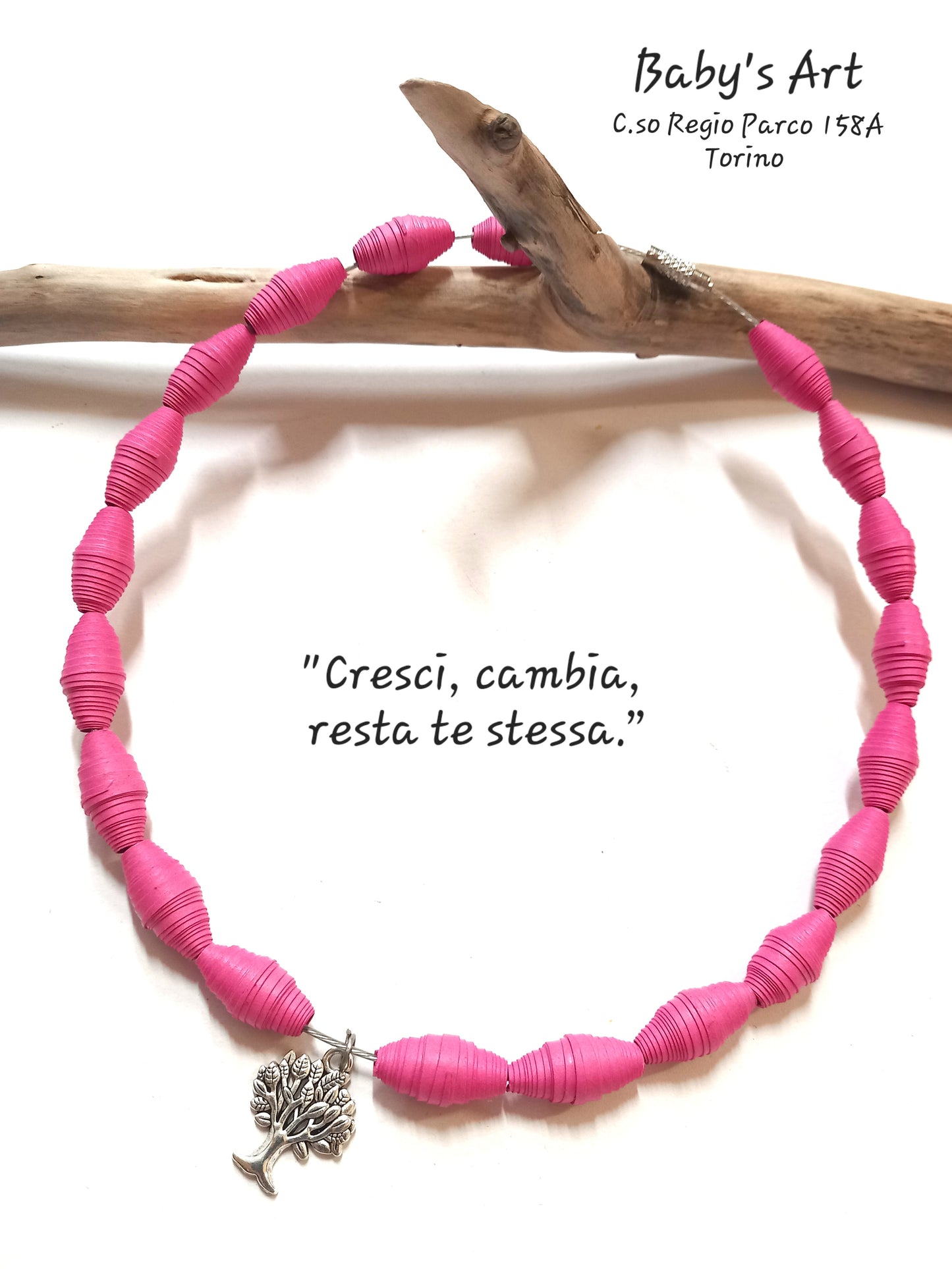 Collana perle fucsia e albero della vita