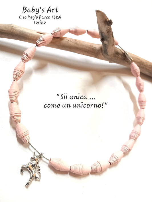 collana perle rosa e unicorno