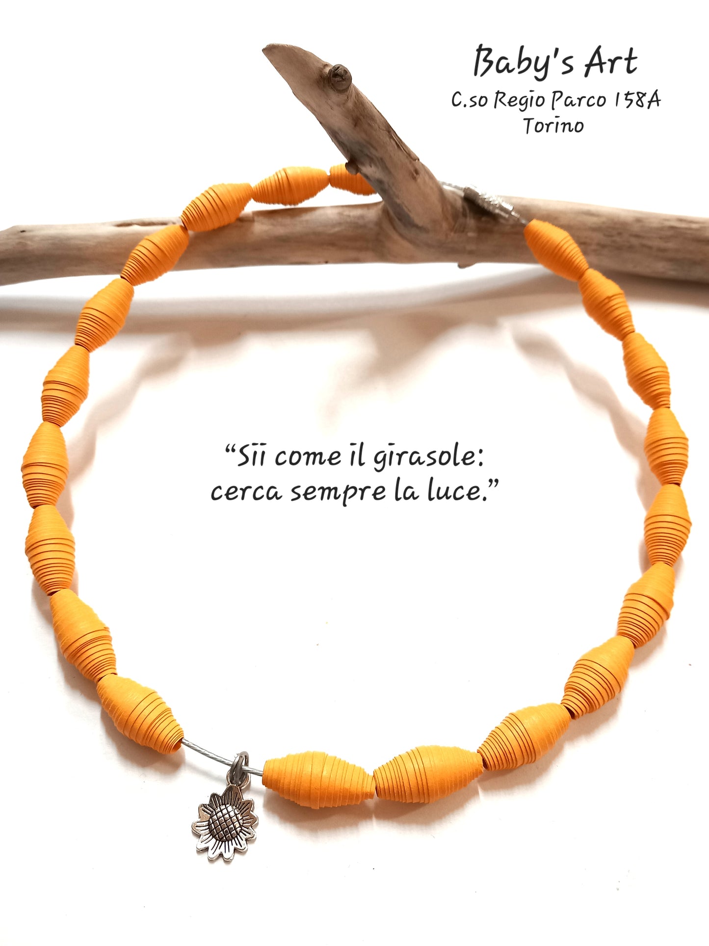 Collana perle arancione e girasole
