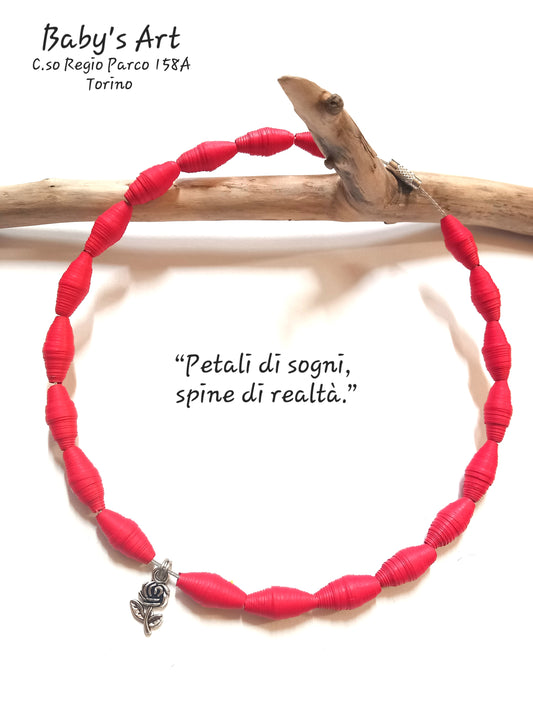 Collana perle rossa e rosa
