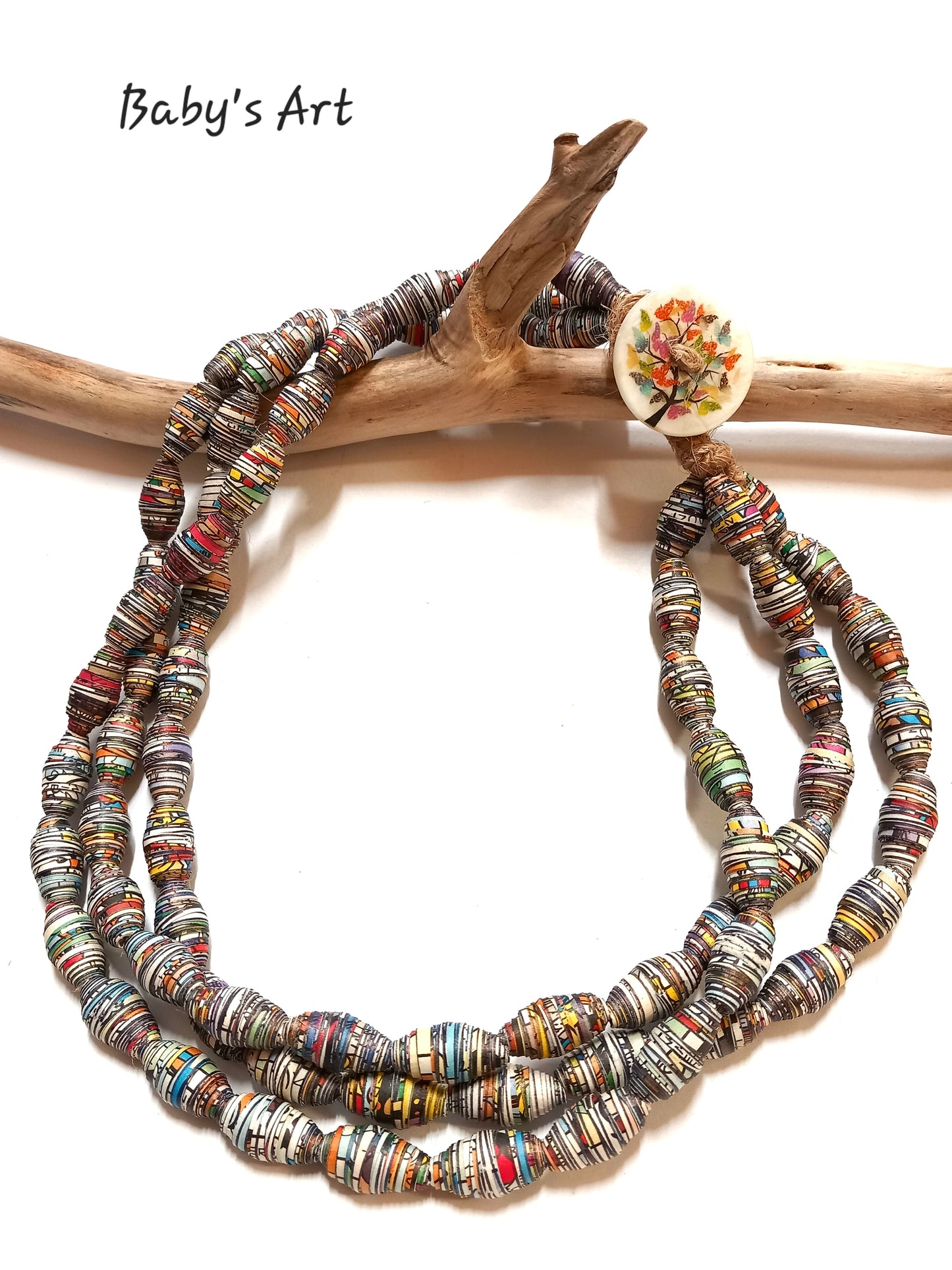 Collana 3 fili con bottone albero della vita