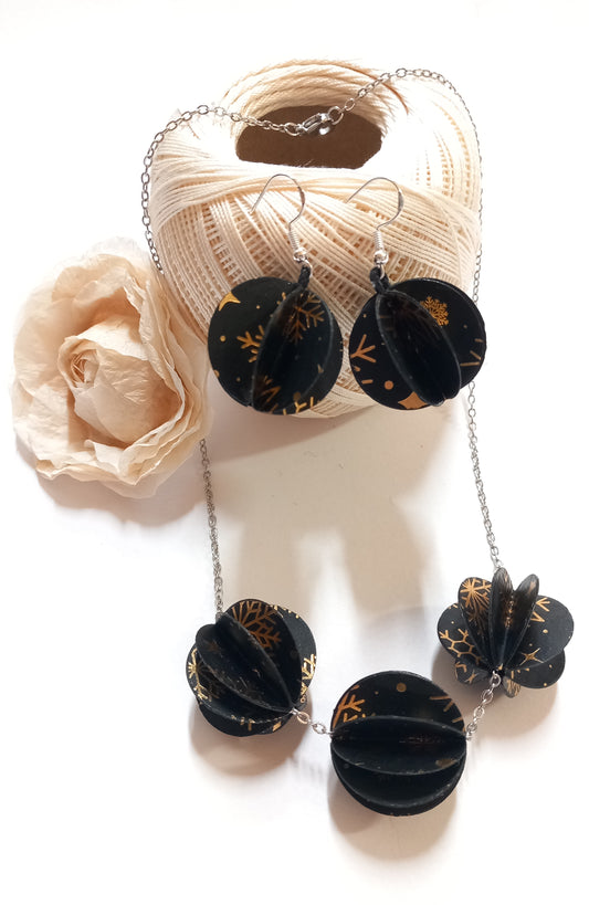 Parure collana + orecchini "Sfera origami 3d" nero