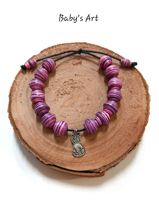 Bracciale perle & charm fucsia