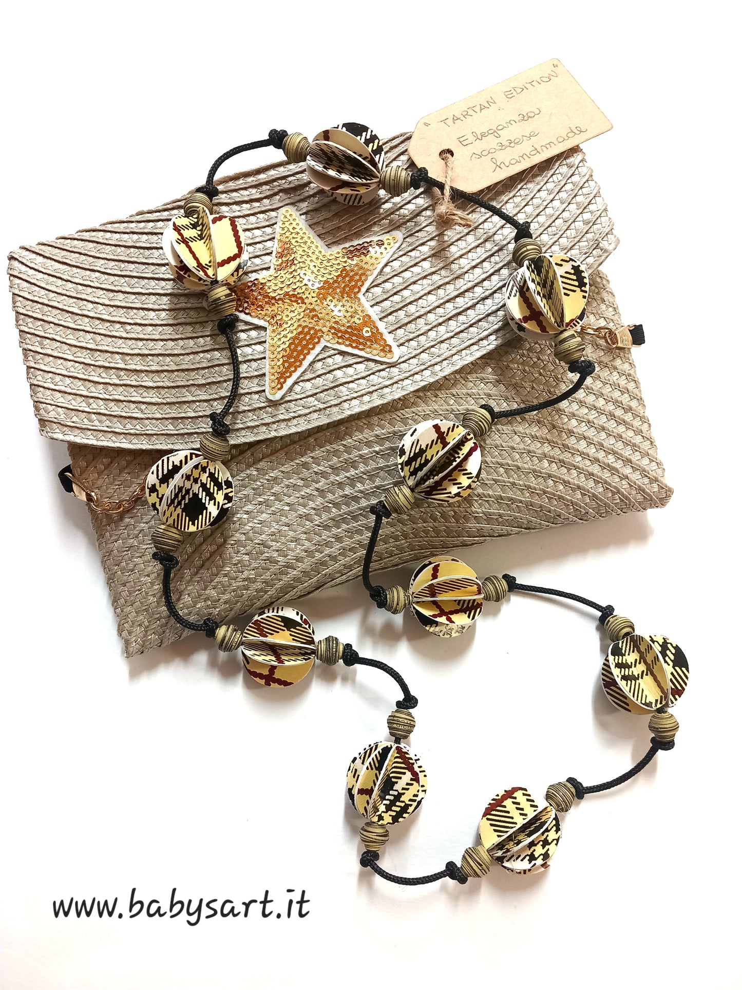 Collana perle origami tartan