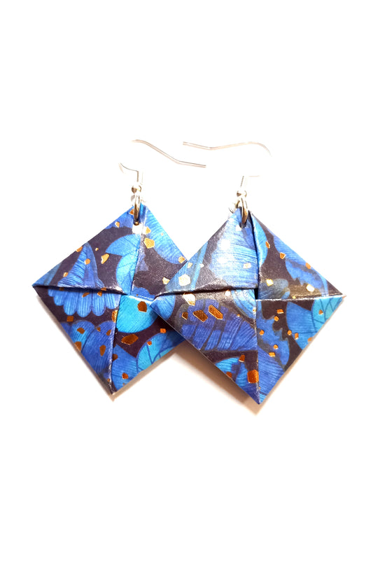 Orecchini origami glitter blu nero