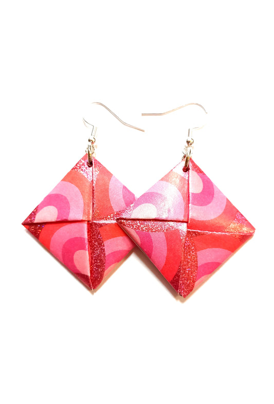 Orecchini origami glitter rossi rosa