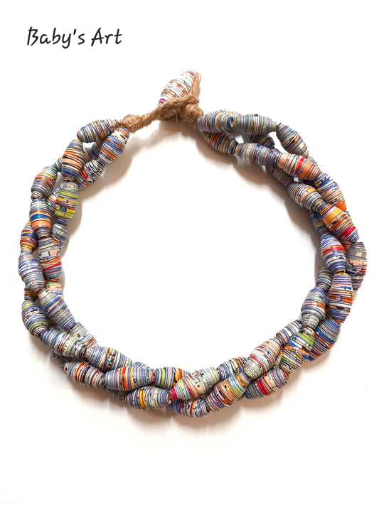 Collana perle e corda multicolore