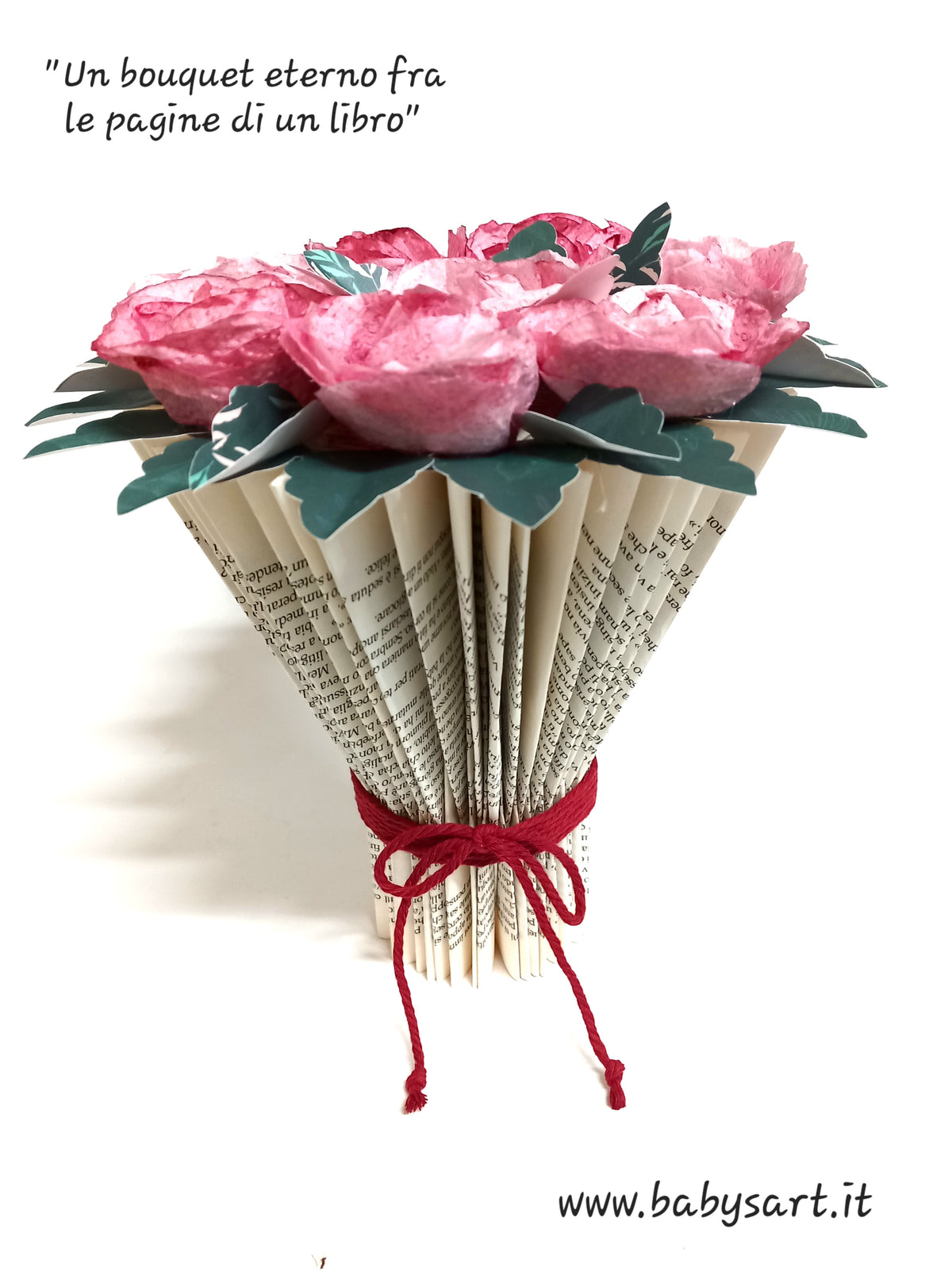 Eco-scultura a libro con rose di carta handmade